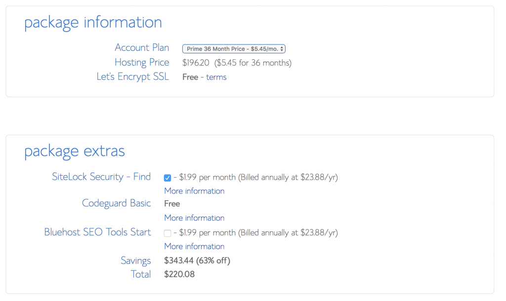 Bluehost Package 